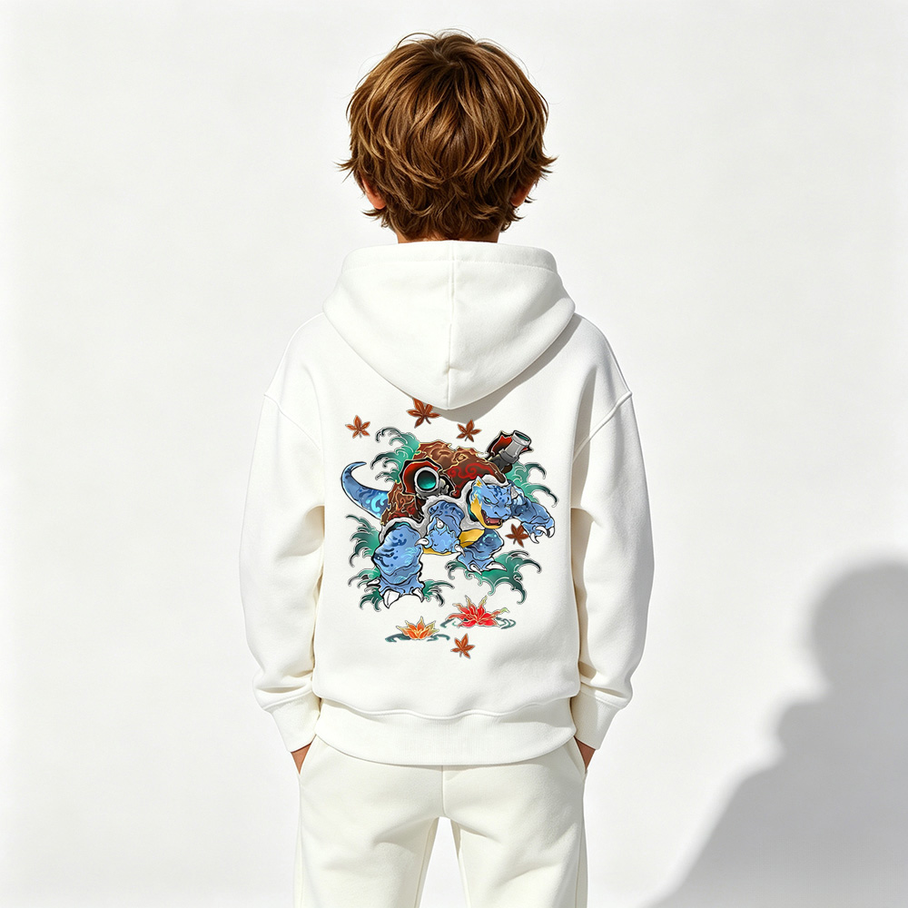 Pokémon Anime Graphic Hoodie for Blastoise Kids Cartoon Print Cotton Tee