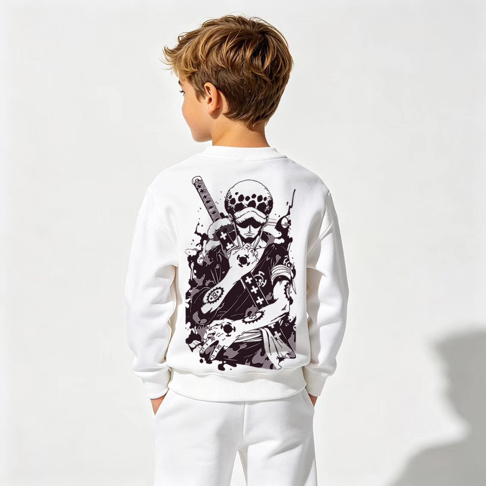 One Piece Anime Graphic Crewneck Sweatshirt for Trafalgar Law Kids Cartoon Print Cotton Tee