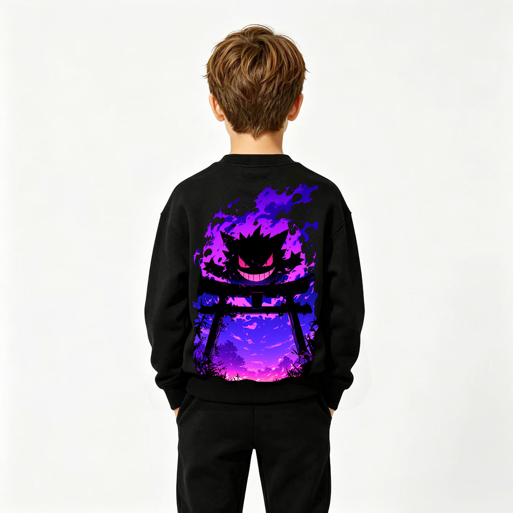 Pokémon Anime Graphic Crewneck Sweatshirt for Gengar Kids Cartoon Print Cotton Tee