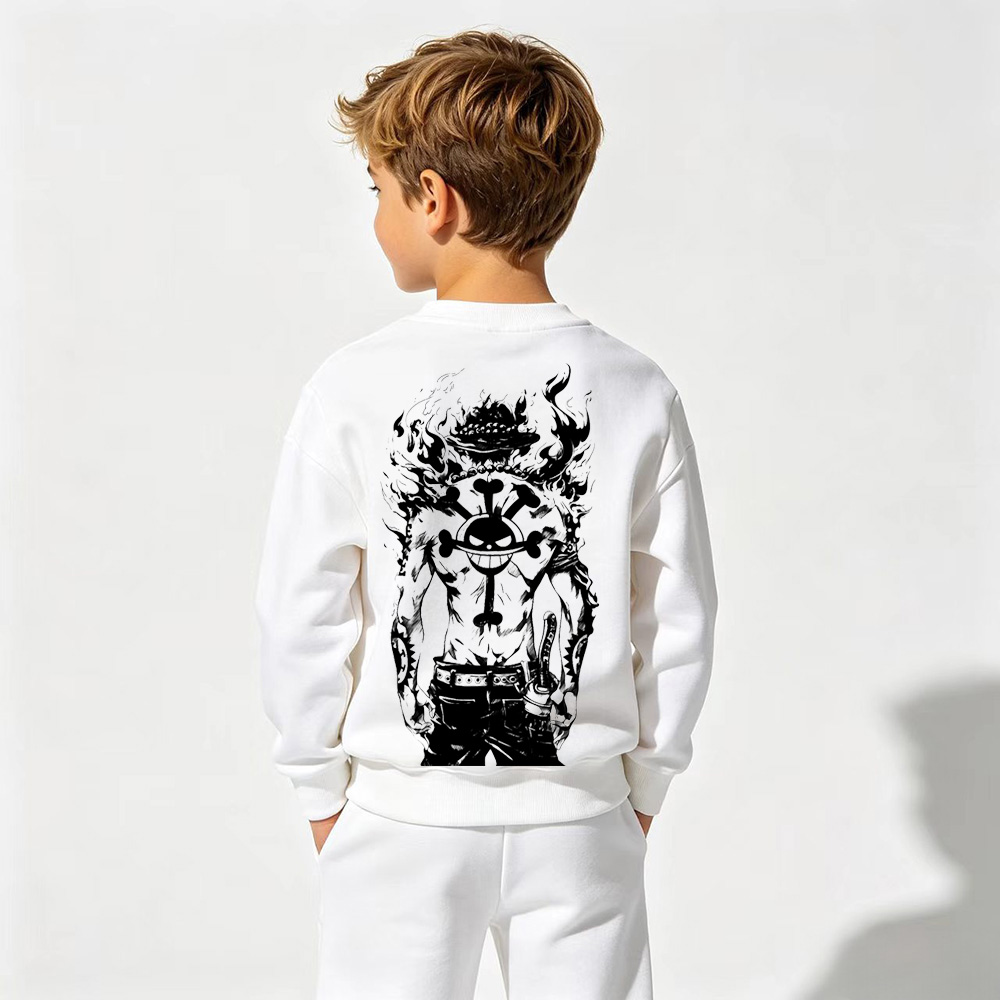 One Piece Anime Graphic Crewneck Sweatshirt for Ace Kids Cartoon Print Cotton Tee