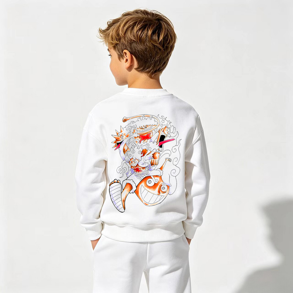 One Piece Anime Graphic Crewneck Sweatshirt for Gear 5 Luffy Kids Cartoon Print Cotton Tee