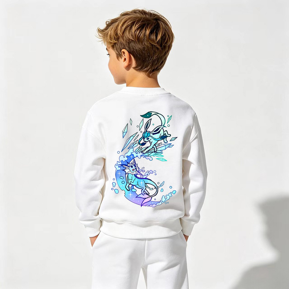 Pokémon Anime Graphic Crewneck Sweatshirt for Glaceon Vaporeon Kids Cartoon Print Cotton Tee