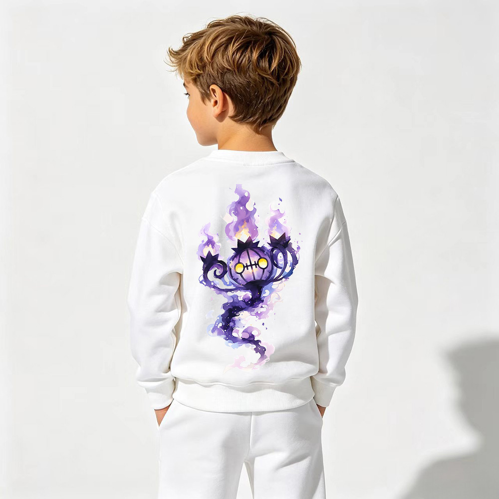 Pokémon Anime Graphic Crewneck Sweatshirt for Chandelure Kids Cartoon Print Cotton Tee