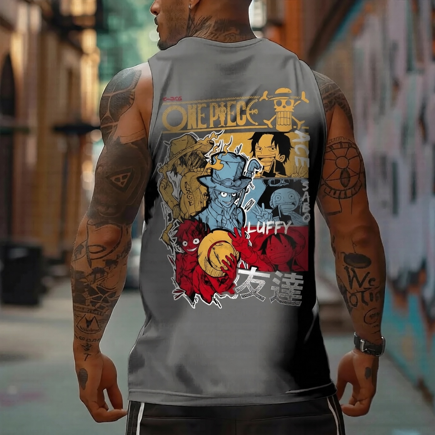 Oversized Anime Print Gym Tank Top