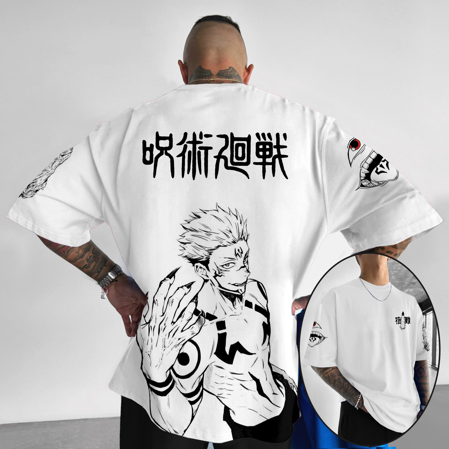 Oversized Casual Jujutsu Kaisen Villain Print T-Shirt-AnimeClothe