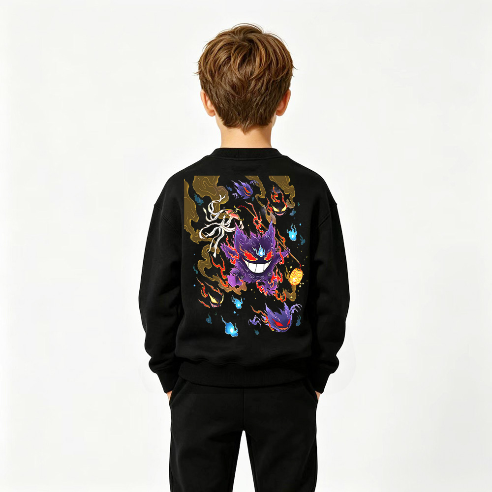 Pokémon Anime Graphic Crewneck Sweatshirt for Gengar Kids Cartoon Print Cotton Tee