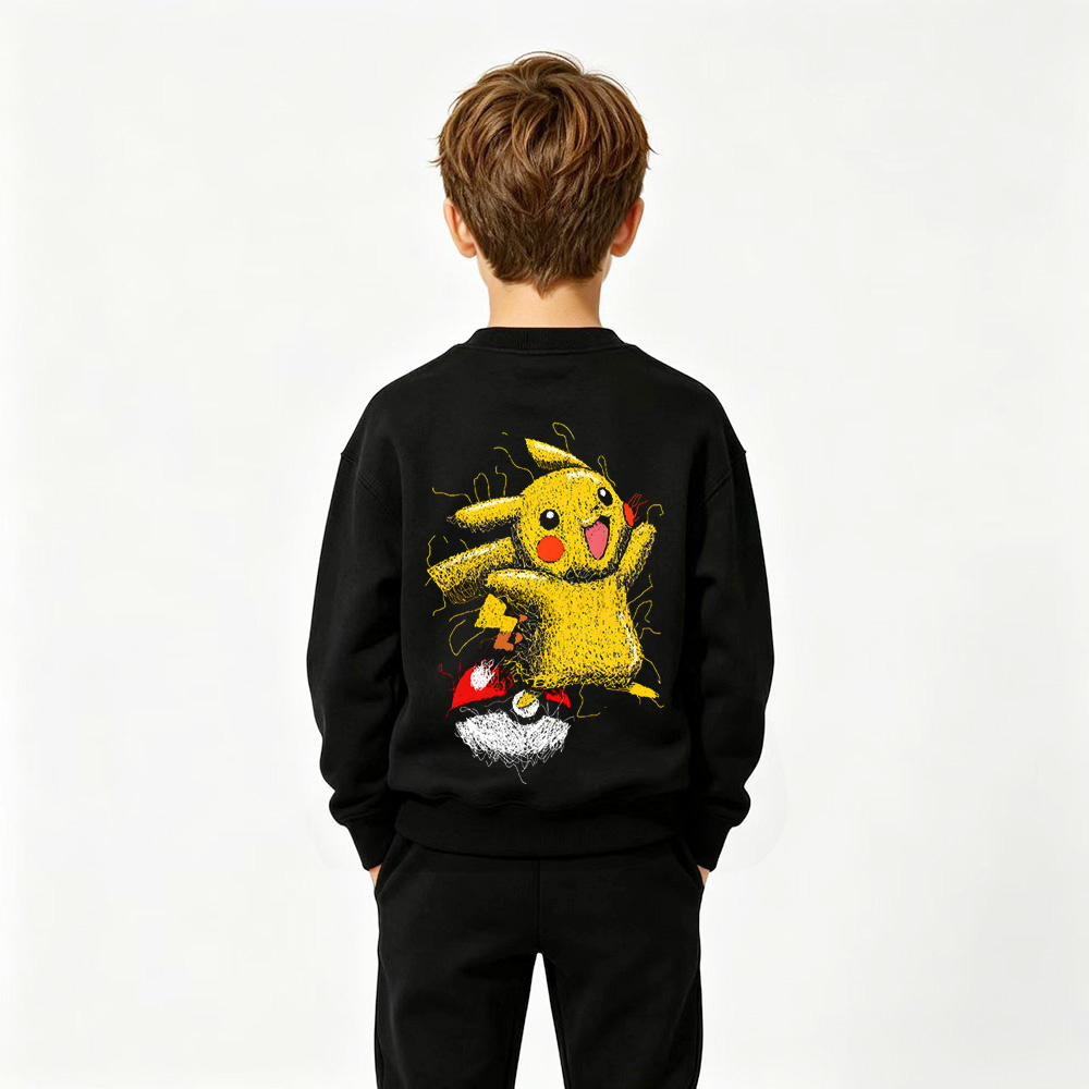 Pokémon Anime Graphic Crewneck Sweatshirt for Pikachu Kids Cartoon Print Cotton Tee