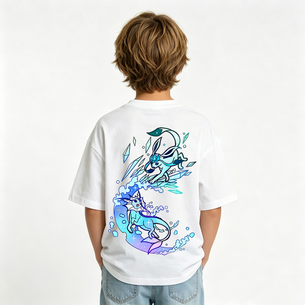 Pokémon Anime Graphic T-Shirt for Glaceon Vaporeon Kids Cartoon Print Cotton Tee