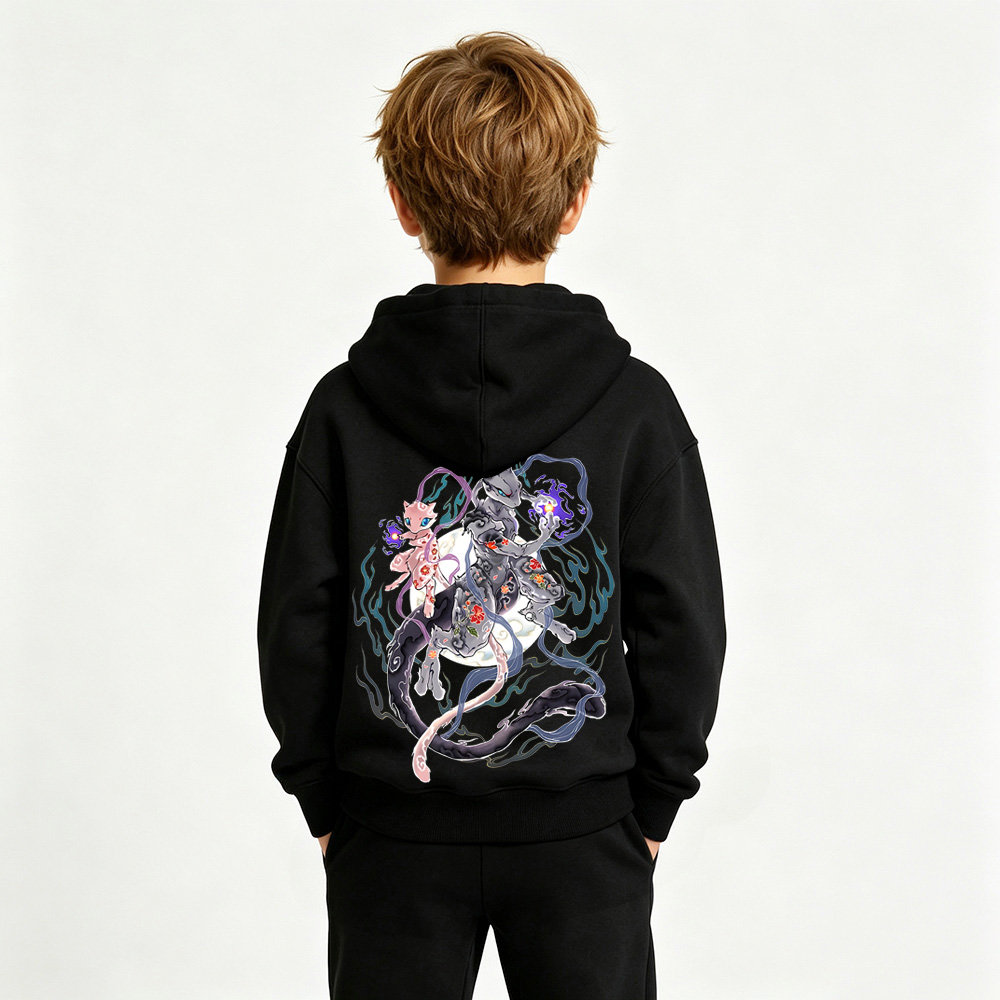 Pokémon Anime Graphic Hoodie for Mewtwo Kids Cartoon Print Cotton Tee