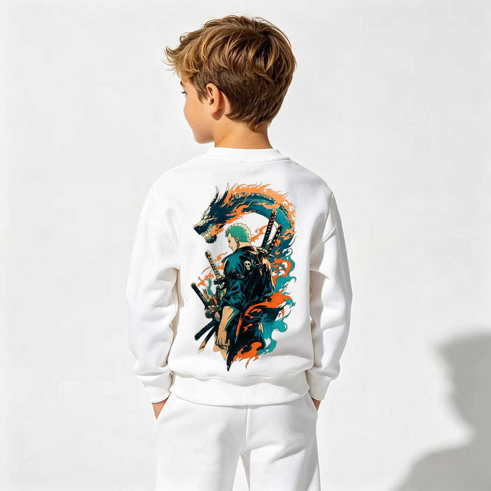 One Piece Anime Graphic Crewneck Sweatshirt for Zoro Kids Cartoon Print Cotton Tee