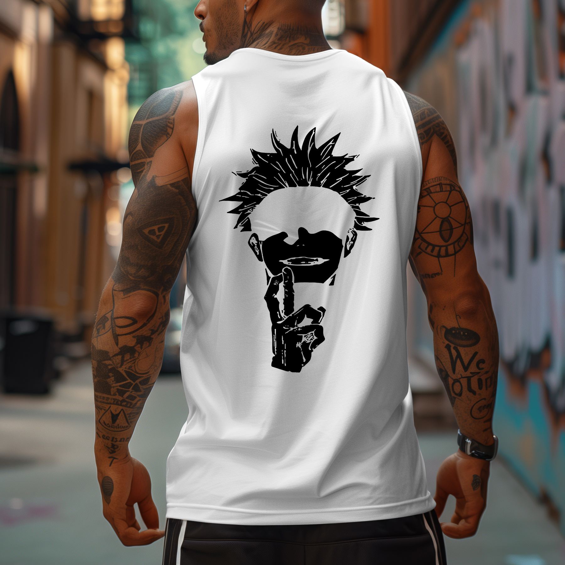 Oversized Anime Print Sports Tank Top-AnimeClothe