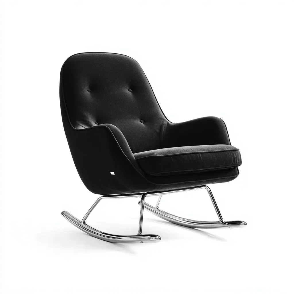 Sedia A Dondolo Metallo-Tessuto 70x78x96 Cm - Nero - Adatta Per Soggiorno - Design Moderno-Oakuploft