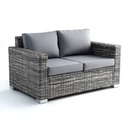 Divano Da Esterno Rattan Sintetico E Tessuto 135x78x82 Cm - Grigio Scuro - Adatto Per Giardino - Design Moderno-Oakuploft