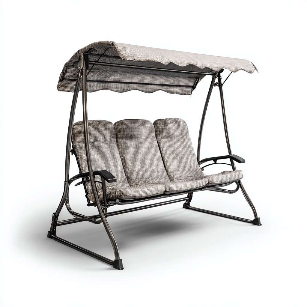 Dondolo Da Giardino Con Tettuccio Struttura In Metallo E Tessuto 195x125x170 Cm - Grigio Chiaro - Adatto Per Esterno - Design Moderno-Oakuploft