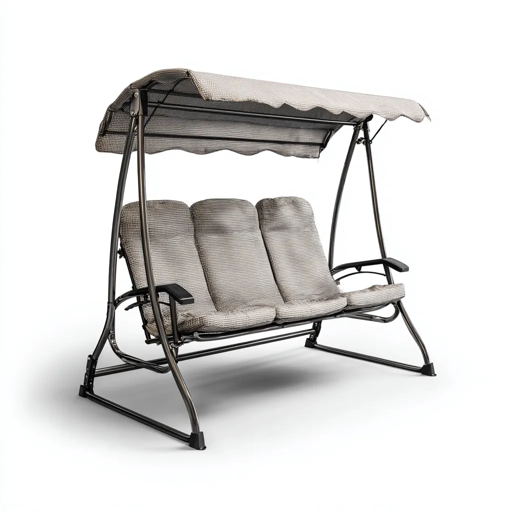 Dondolo Da Giardino Con Tettuccio Struttura In Metallo E Tessuto 195x125x170 Cm - Grigio Chiaro - Adatto Per Esterno - Design Moderno-Oakuploft