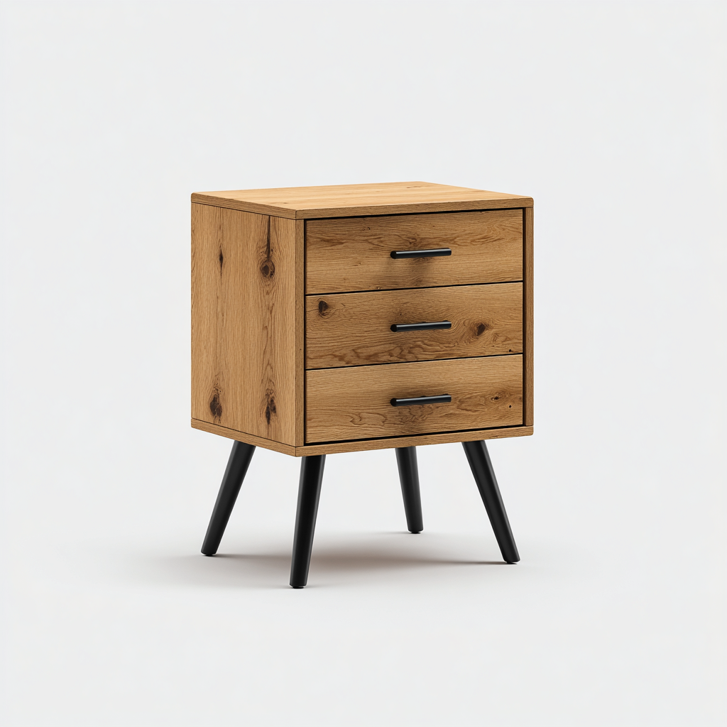 Comodino Legno Con Cassetti 45x35x60 Cm - Rovere Naturale - Design Moderno-Oakuploft