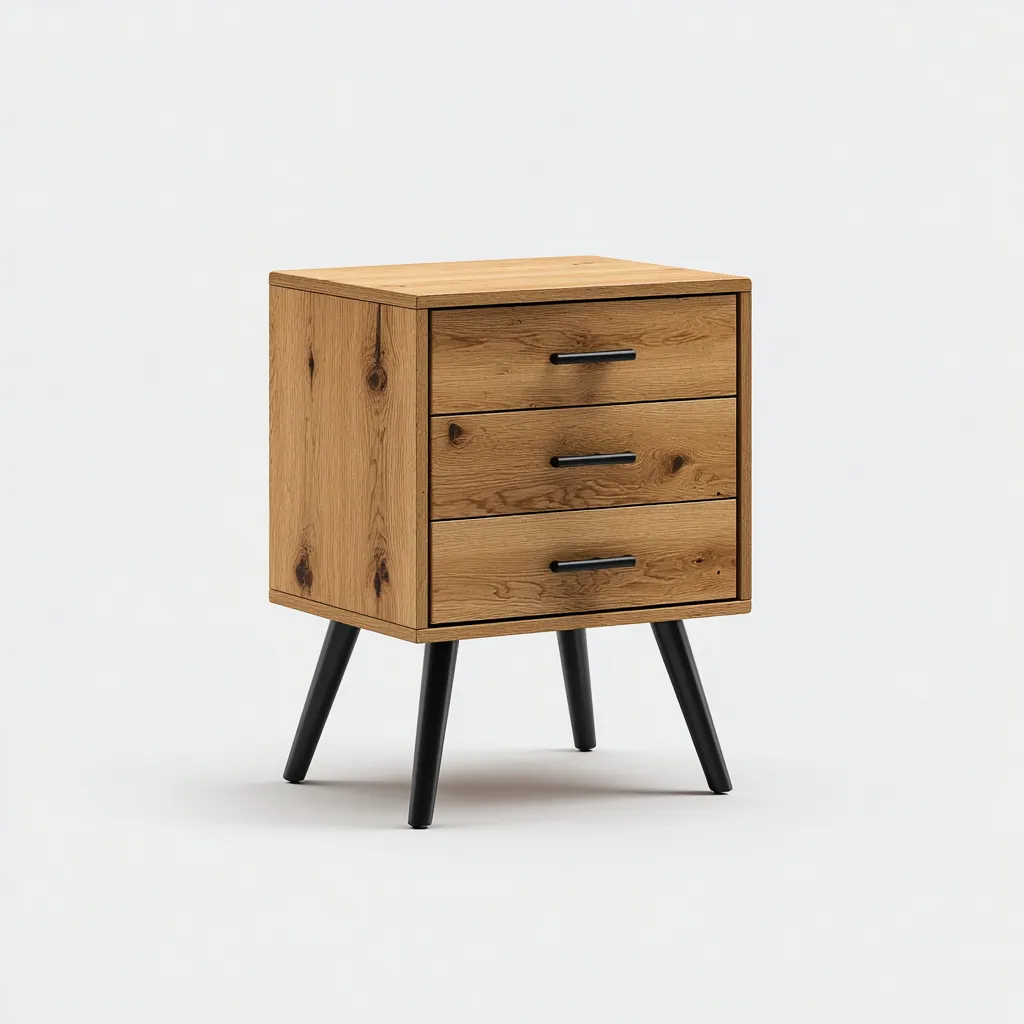 Comodino Legno Con Cassetti 45x35x60 Cm - Rovere Naturale - Design Moderno-Oakuploft