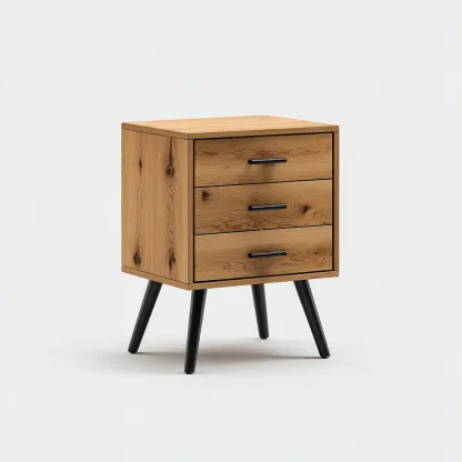 Comodino Legno Con Cassetti 45x35x60 Cm - Rovere Naturale - Design Moderno-Oakuploft