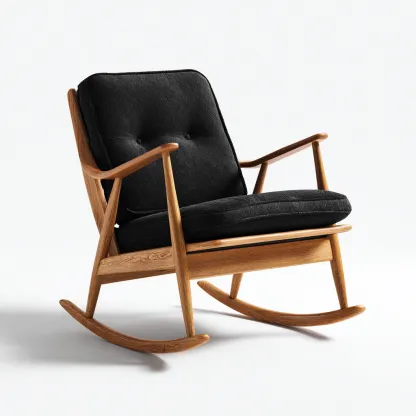 Sedia A Dondolo Legno-Tessuto 63x74x88 Cm - Nero - Adatta Per Soggiorno - Design Moderno-Oakuploft