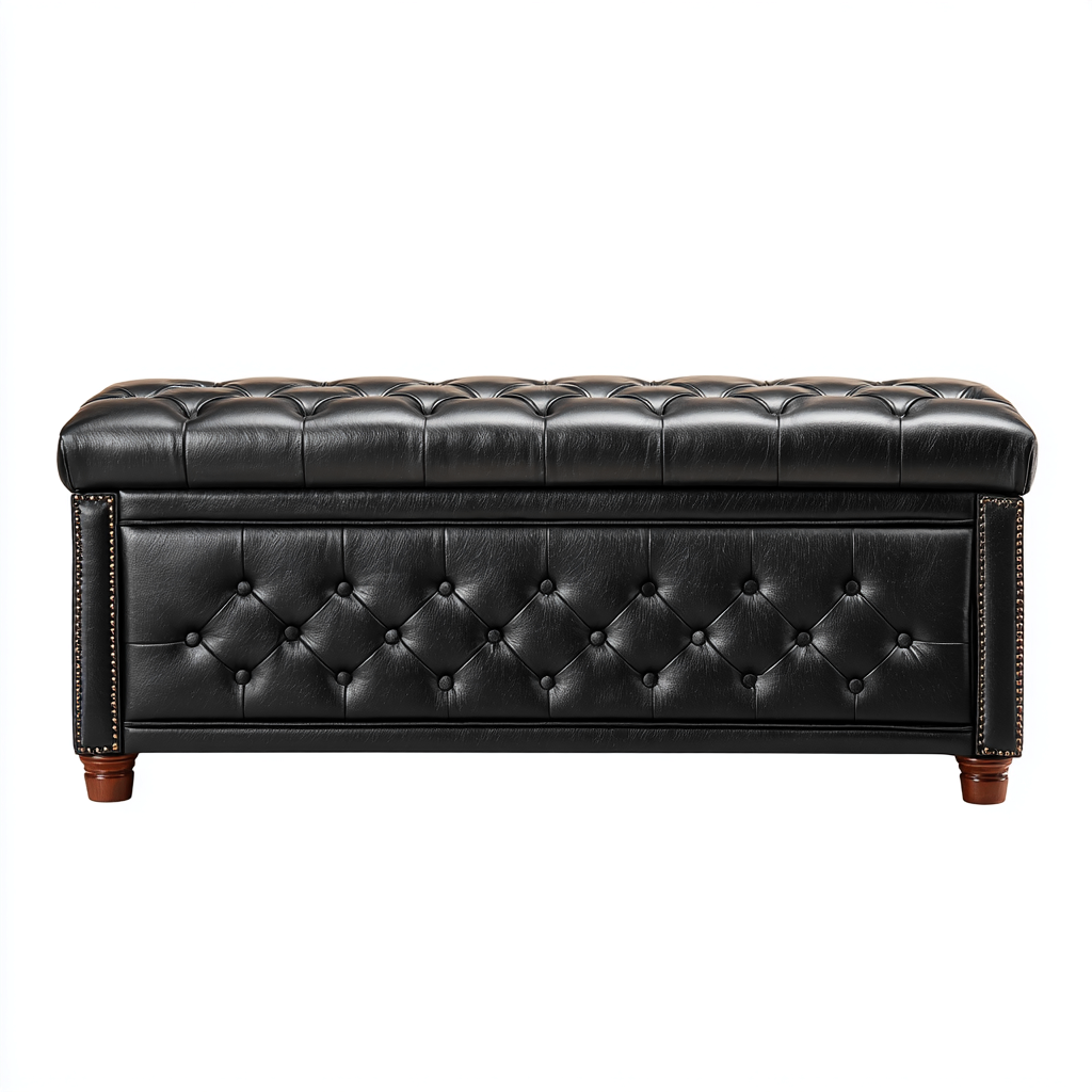 Panca Per Letto Pelle Con Contenitore 115x46x52 Cm - Nero - Design Moderno Per Camera Da Letto-Oakuploft