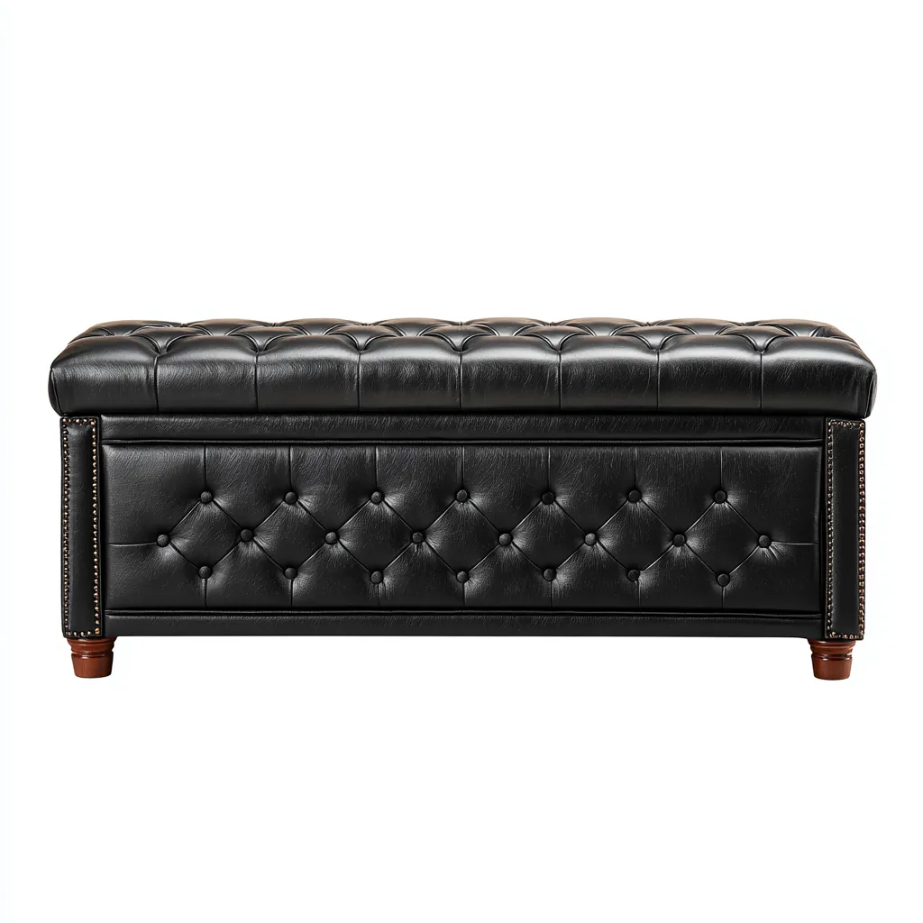 Panca Per Letto Pelle Con Contenitore 115x46x52 Cm - Nero - Design Moderno Per Camera Da Letto-Oakuploft