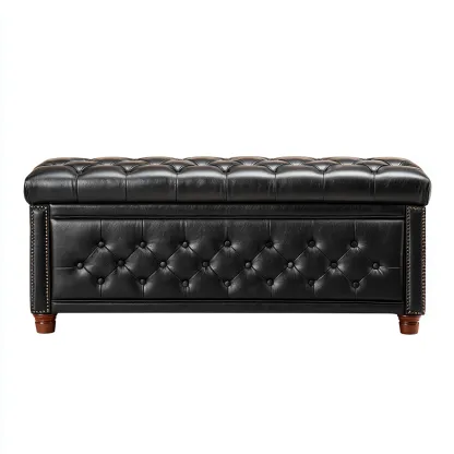 Panca Per Letto Pelle Con Contenitore 115x46x52 Cm - Nero - Design Moderno Per Camera Da Letto-Oakuploft