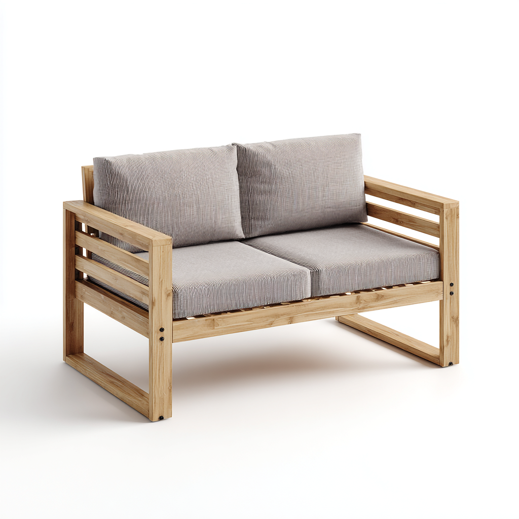 Divano Da Esterno Legno Massello E Tessuto 125x70x78 Cm - Grigio Chiaro - Adatto Per Giardino - Design Moderno-Oakuploft