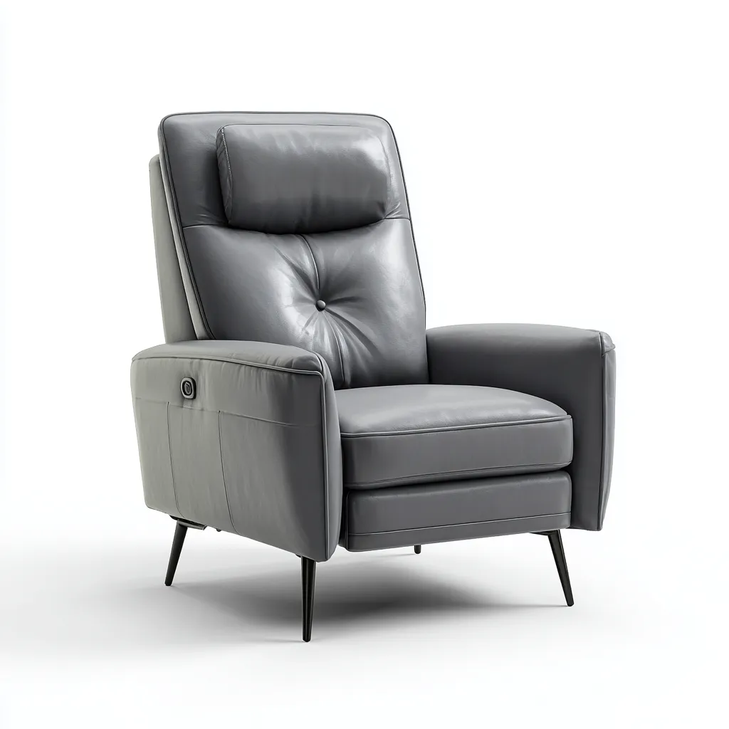 Poltrona Reclinabile-Pelle-85X90X105 Cm-Grigio-Design Moderno-Oakuploft