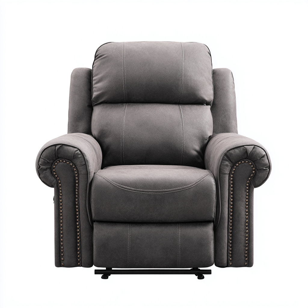 Poltrona Reclinabile Pelle 96x102x104 Cm - Grigio Scuro - Stile Classico-Moderno - Adatta Al Soggiorno-Oakuploft