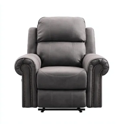 Poltrona Reclinabile Pelle 96x102x104 Cm - Grigio Scuro - Stile Classico-Moderno - Adatta Al Soggiorno-Oakuploft