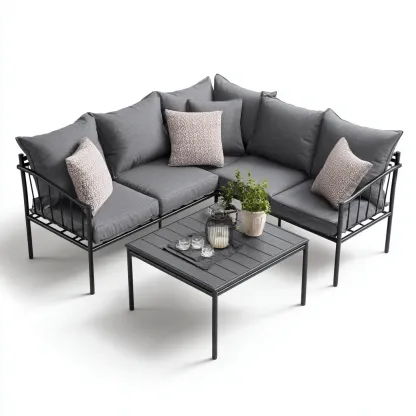 Divano Da Esterno In Metallo E Tessuto 210x160x78 Cm - Grigio Scuro - Adatto Per Giardino - Design Moderno-Oakuploft