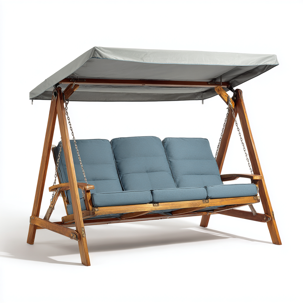 Dondolo Da Giardino In Legno E Tessuto 210x135x170 Cm - Blu-Grigio - Adatto Per Esterno - Design Moderno-Oakuploft