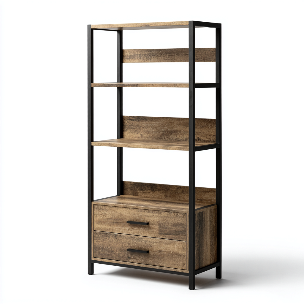 Libreria Legno Metallo 80X35X180 Cm Rovere Scuro Design Industriale Uso In Soggiorno-Oakuploft