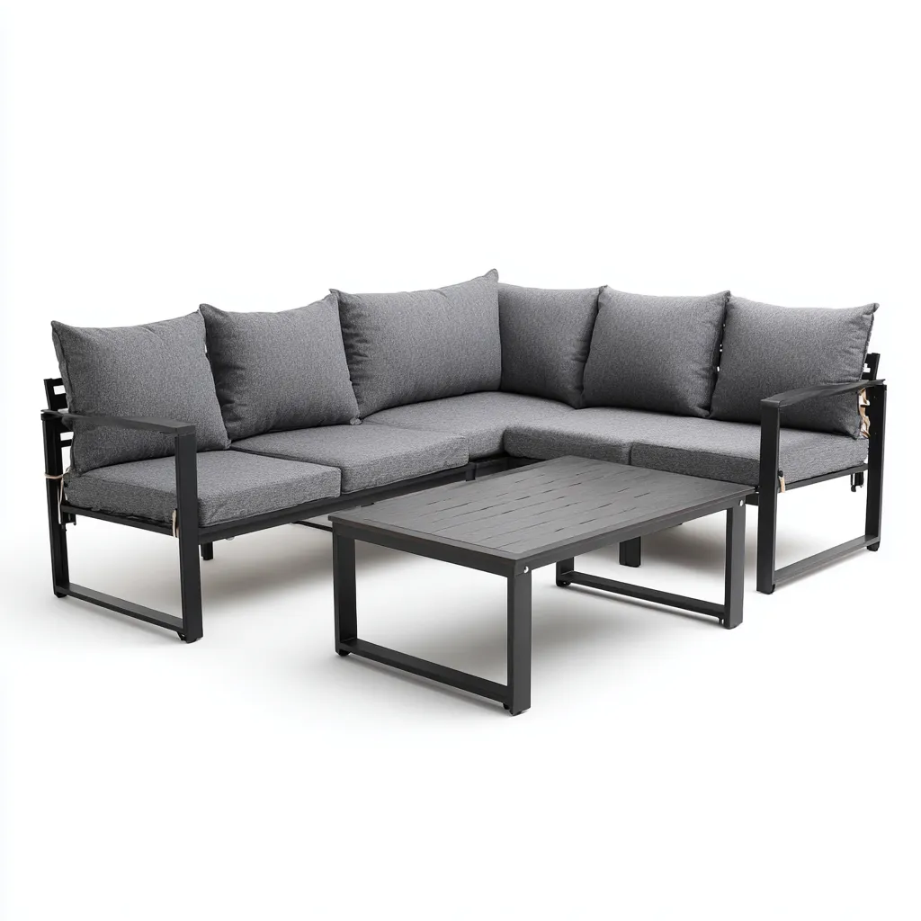 Divano Da Esterno In Metallo E Tessuto 225x160x78 Cm - Grigio Scuro - Adatto Per Giardino - Design Moderno-Oakuploft