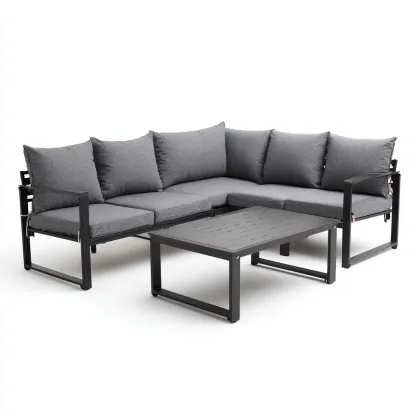 Divano Da Esterno In Metallo E Tessuto 225x160x78 Cm - Grigio Scuro - Adatto Per Giardino - Design Moderno-Oakuploft