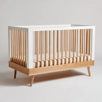 Lettino Per Bambini Legno Massello 120X60 Cm Bianco E Legno Naturale Design Moderno Uso In Cameretta-Oakuploft