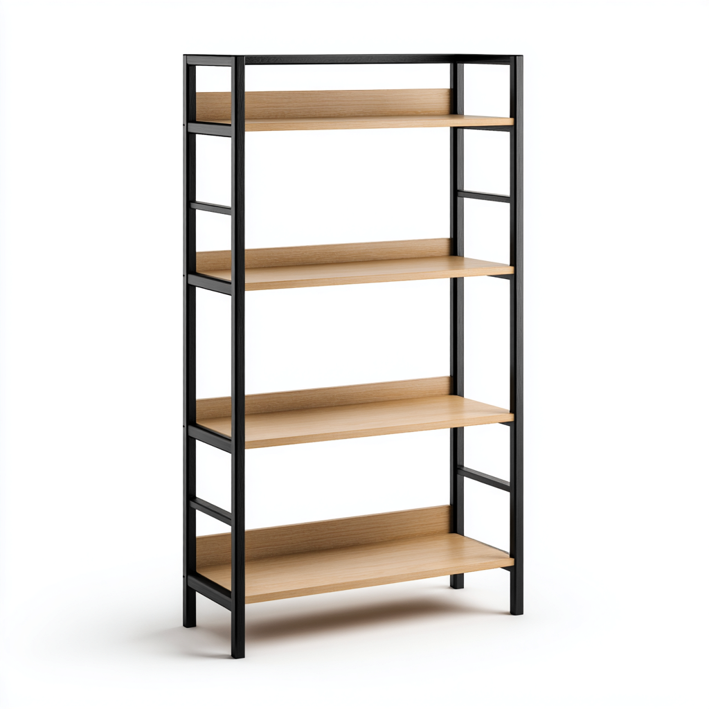 Libreria Legno E Metallo 80x35x165 Cm - Naturale-Nero - Design Moderno Per Soggiorno-Oakuploft