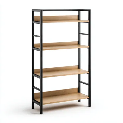 Libreria Legno E Metallo 80x35x165 Cm - Naturale-Nero - Design Moderno Per Soggiorno-Oakuploft