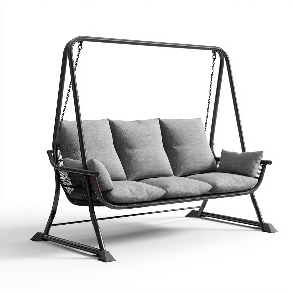 Dondolo Da Giardino Struttura In Metallo E Tessuto 188x118x165 Cm - Grigio Scuro - Adatto Per Esterno - Design Moderno-Oakuploft