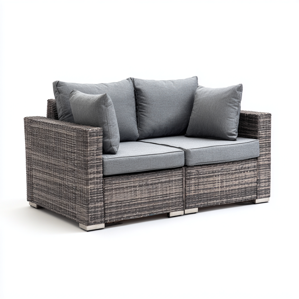 Divano Da Esterno Rattan Sintetico E Tessuto 138x80x82 Cm - Grigio Scuro - Adatto Per Giardino - Design Moderno-Oakuploft