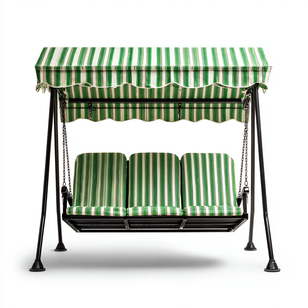 Dondolo Da Giardino Con Tettuccio Struttura In Metallo E Tessuto 193x120x168 Cm - Verde-Bianco - Adatto Per Esterno - Design Classico-Oakuploft