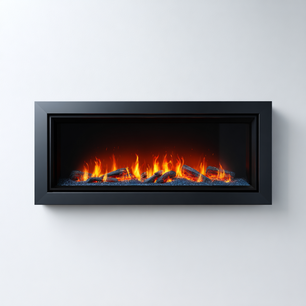 Camino A Legna Da Incasso Struttura In Metallo 95X30X45 Cm - Nero - Design Moderno Per Soggiorno-Oakuploft