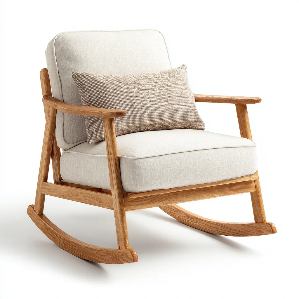 Sedia A Dondolo Legno E Tessuto 68x78x92 Cm - Legno Naturale-Beige Chiaro - Stile Naturale-Moderno - Adatta Al Soggiorno-Oakuploft