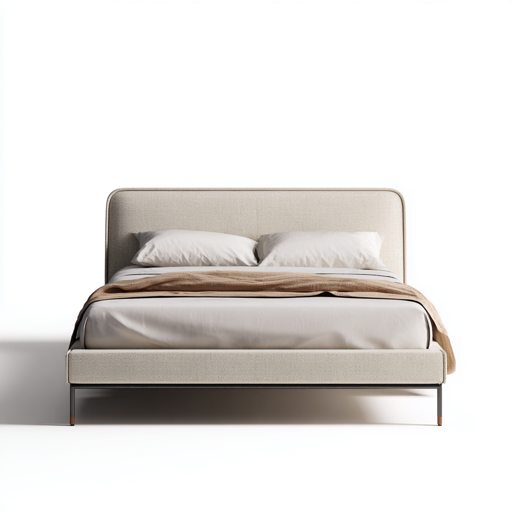 Letto Matrimoniale Tessuto Imbottito 200X160 Cm Beige Struttura In Metallo Design Moderno Uso In Camera Da Letto-Oakuploft