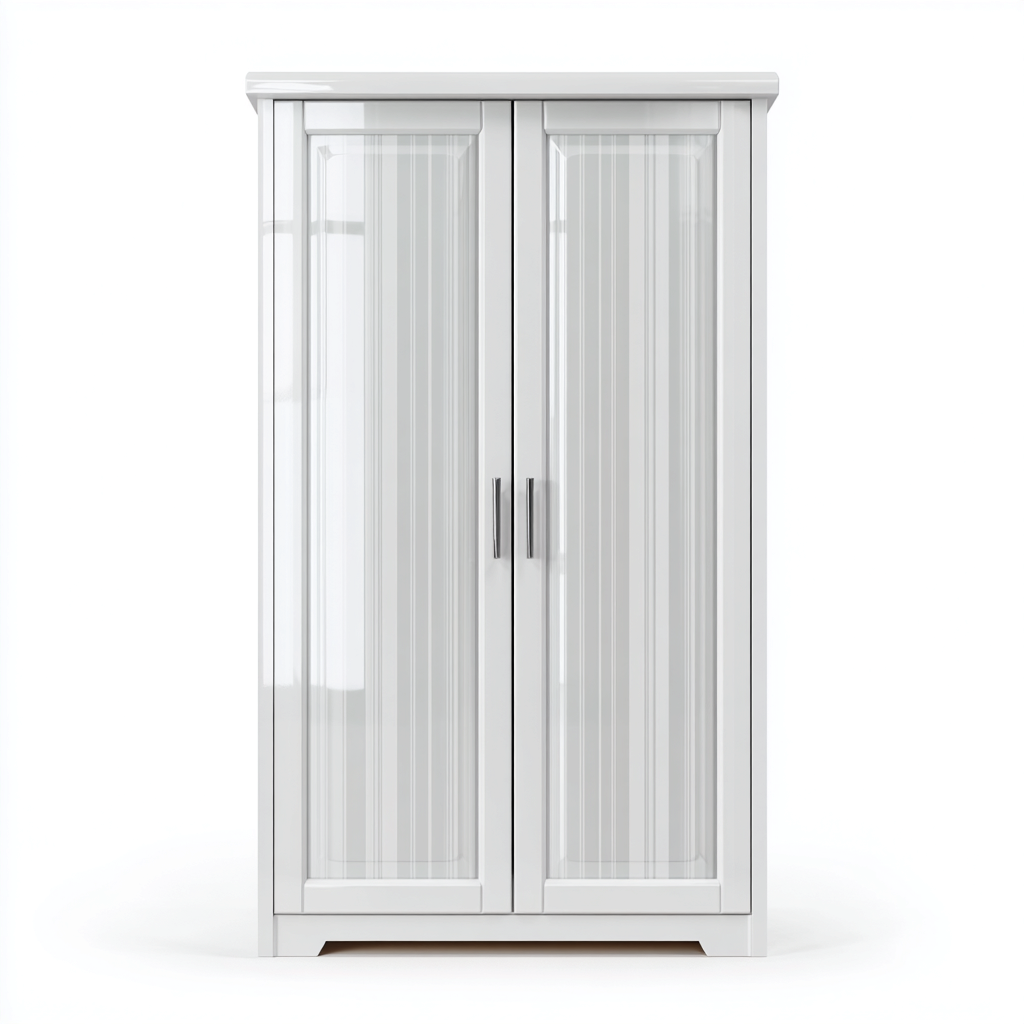 Armadio Legno Con Ante In Vetro 100x50x180 Cm - Bianco - Design Moderno-Oakuploft