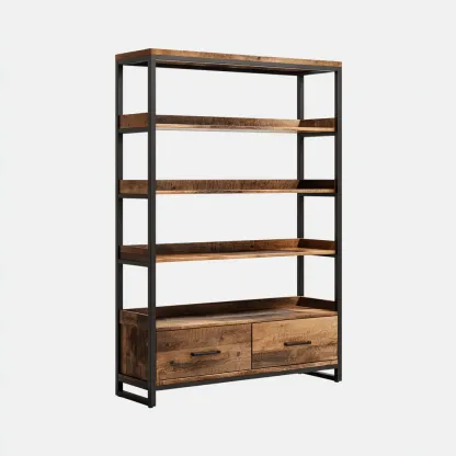 Libreria Legno Metallo 100X35X180 Cm Rovere Scuro Design Industriale Uso In Soggiorno-Oakuploft