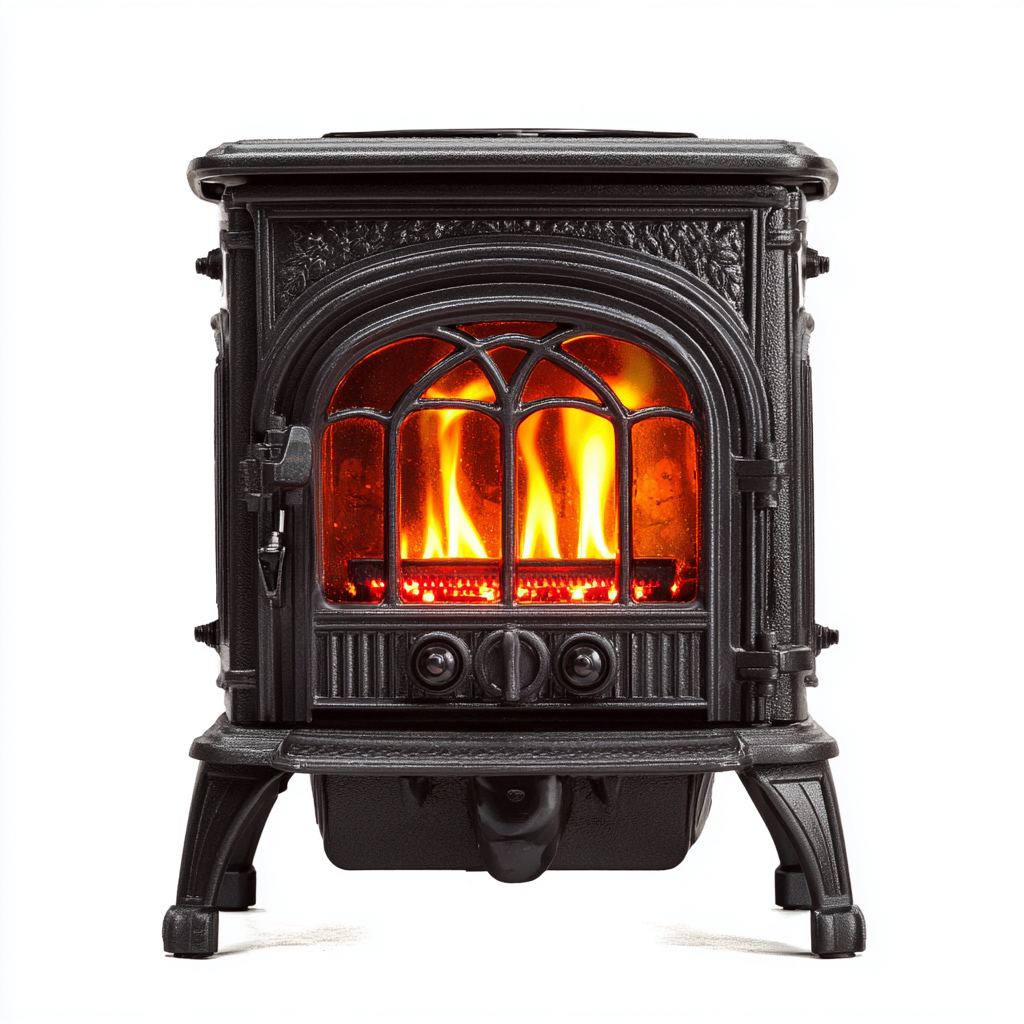 Camino A Legna In Ghisa 38x30x55 Cm - Nero - Adatto Per Soggiorno - Stile Classico-Oakuploft
