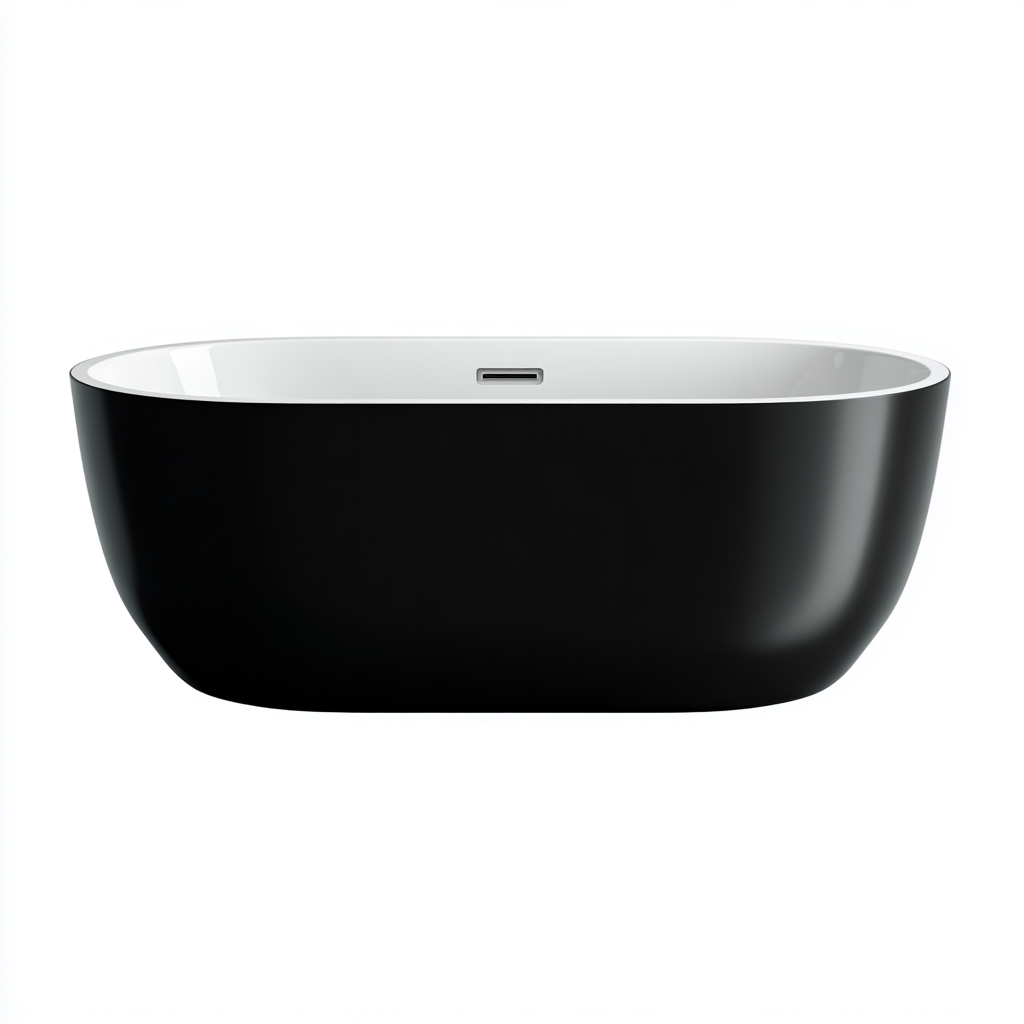 Vasca Da Bagno Freestanding In Materiale Acrilico 168x78x60 Cm - Nero-Bianco - Design Moderno Minimalista Per Bagno-Oakuploft