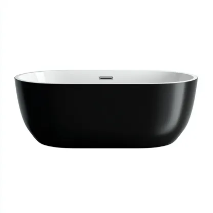 Vasca Da Bagno Freestanding In Materiale Acrilico 168x78x60 Cm - Nero-Bianco - Design Moderno Minimalista Per Bagno-Oakuploft
