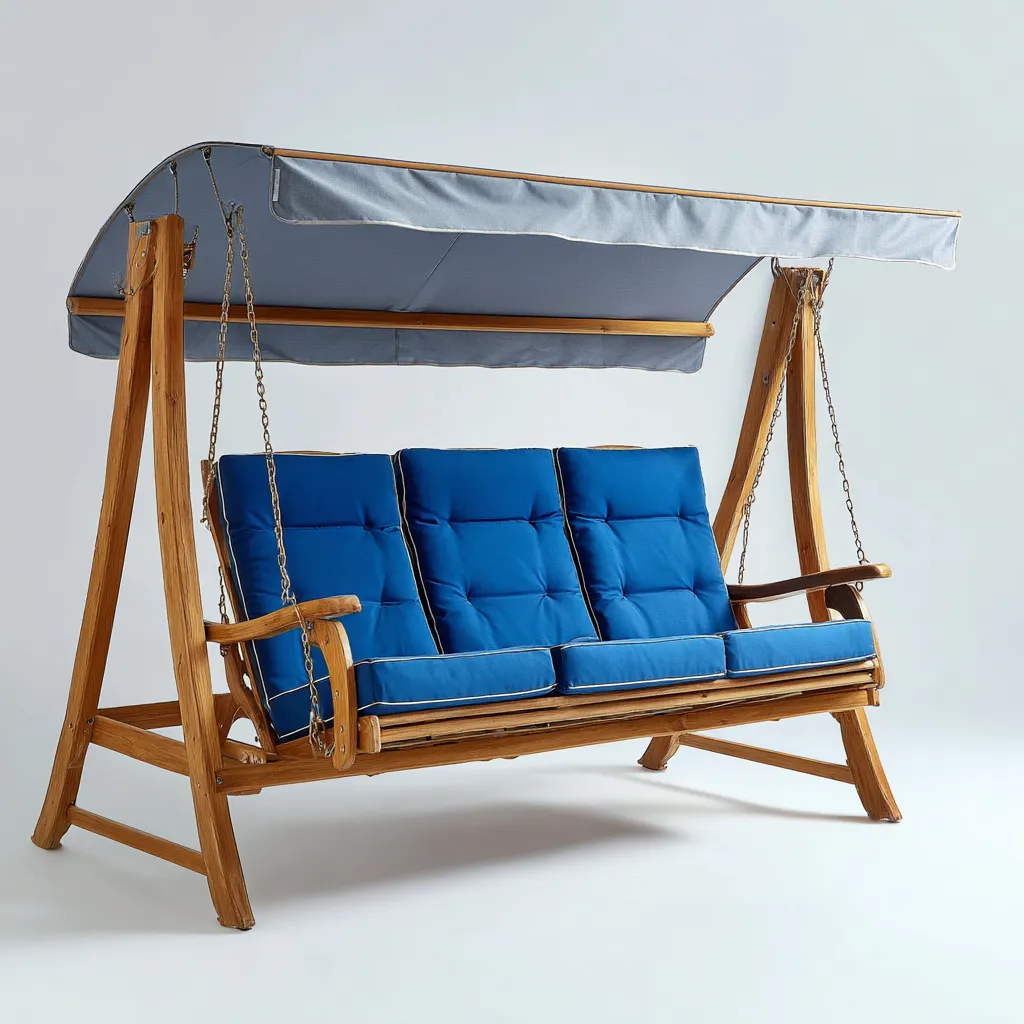 Dondolo Da Giardino Con Tettuccio Struttura In Legno E Tessuto 200x130x175 Cm - Blu - Adatto Per Esterno - Design Classico-Oakuploft